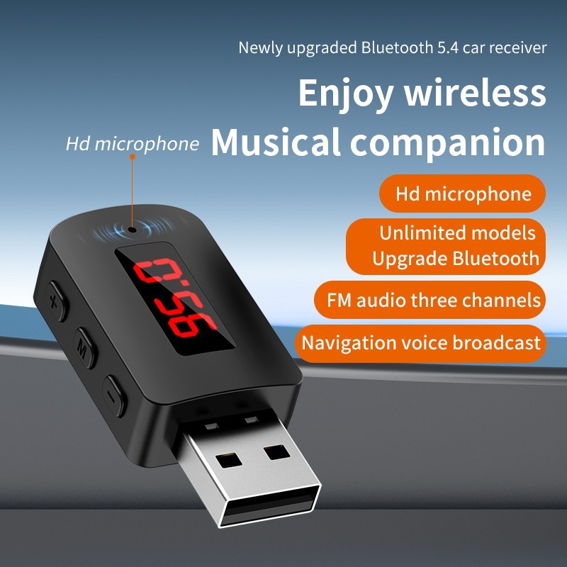 Wireless USB Car Bluetooth 5.3 Audio Receiver FM Transmitter Hands-Free Calling