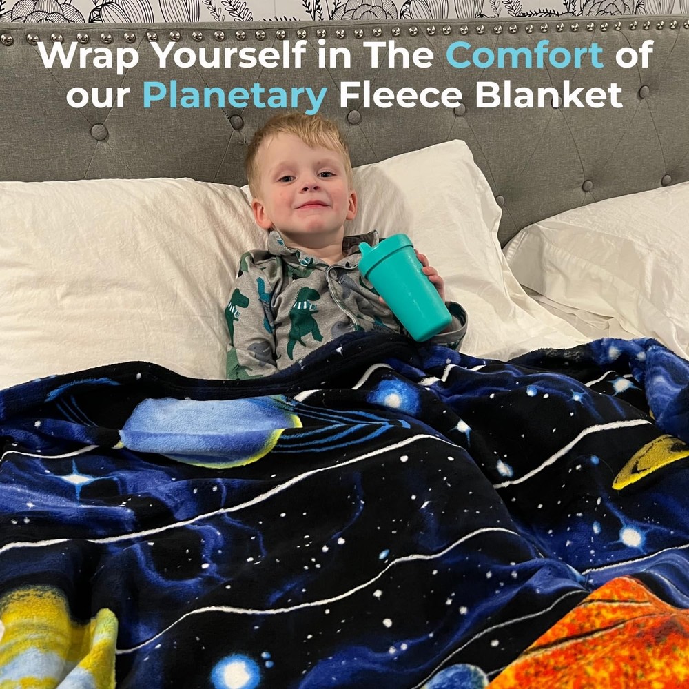Fleece Throw Blanket - 50x60-Inch Plush Space Blanket with Solar System Desig...