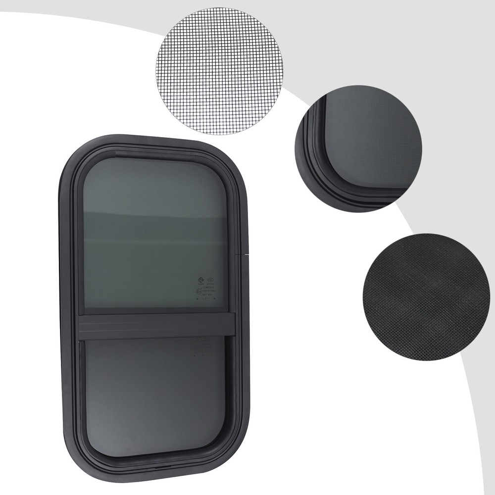 New Vertical Sliding Black RV Window 12''x22'' Wall Includes Mounting Ring