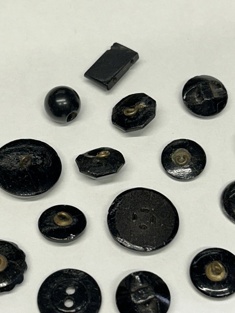 30 Assorted Antique Jet Black Buttons Vintage