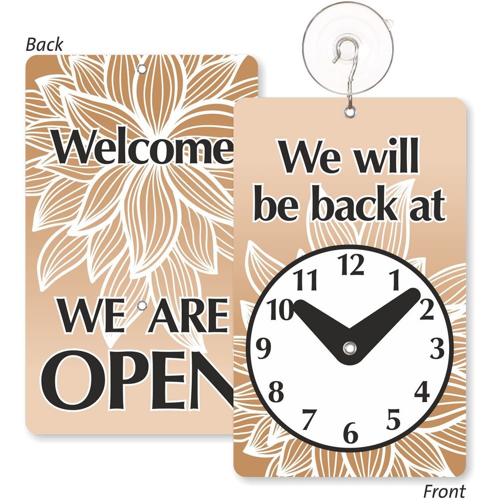 “We Will Be Back - Welcome We are Open” Two-Sided Be Back Clock Sign | 7.75" ...