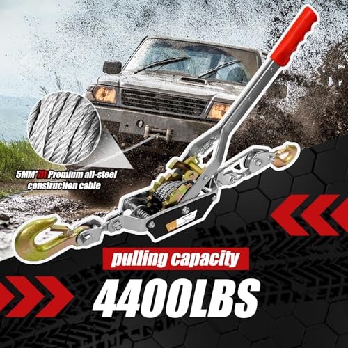 Come Along Winch Heavy Duty, 2T 2 Gears Come Along Pulling Tool, Cable Winch