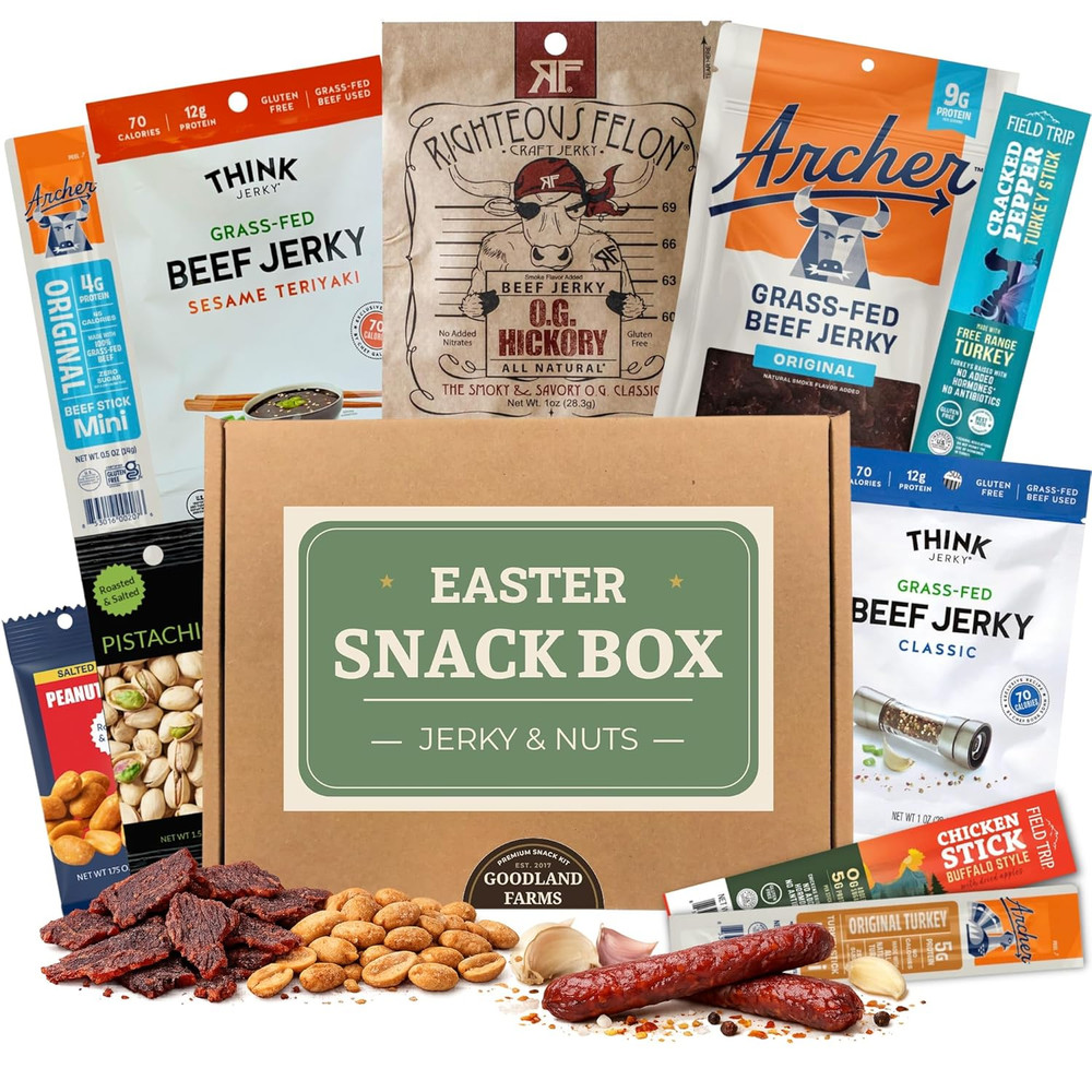 Jerky Easter Basket – Prefilled Gift Box with Jerky, Meat Sticks & Nuts, High Pr