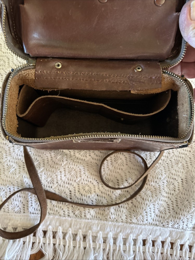 Vintage Service Brown Stitched Leather Camera Case & Strap