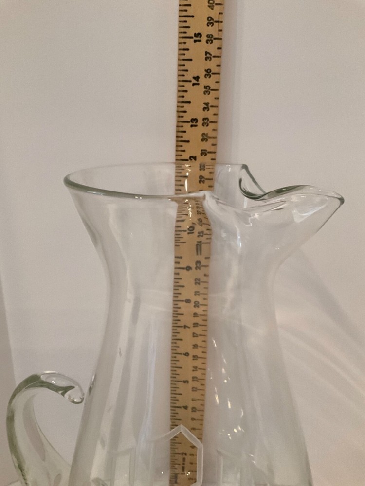 Clear Glass water pitcher etched BCD 12”