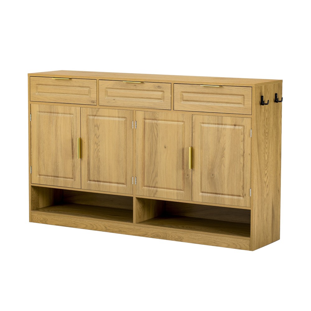U-Style Farmhouse Sideboard with 3 Drawers & 4 Doors,59.1" Multi-Functional St