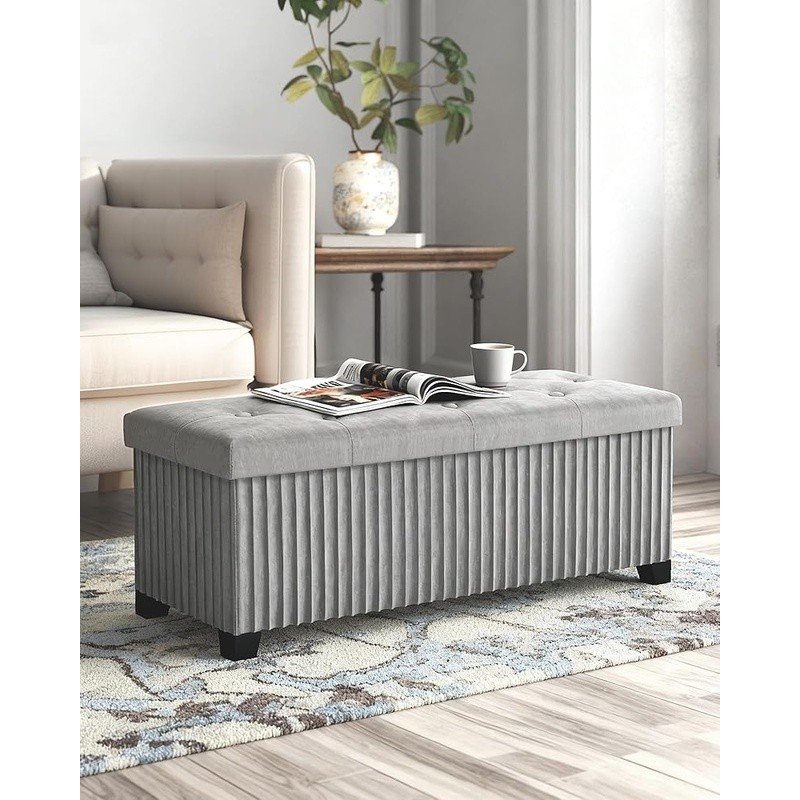 Comfortable Velvet Ottoman Storage Bench Multifunctional Footrest Easy Setup New