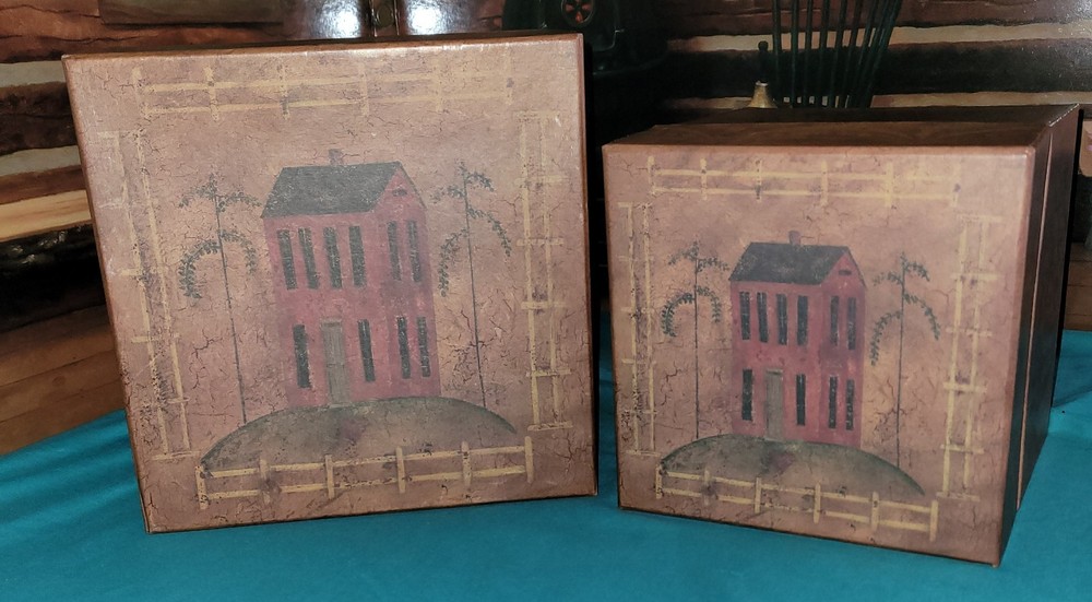 2 Primitive The Farmhouse Nesting Stackable Boxes Country Rustic Decoration