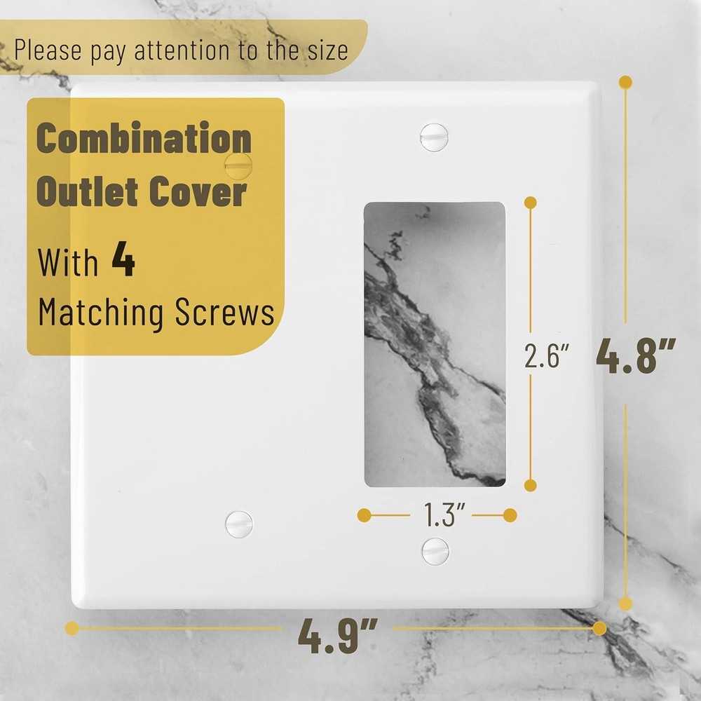 Bates Combination Wall Plate, Decorator/Blank, 2 Gang Switch Plate, White