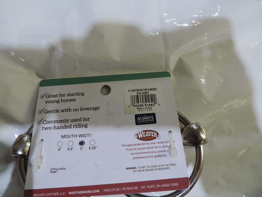 Weaver Stage 1 O Ring Snaffle Bit Mild 5" CA-2291