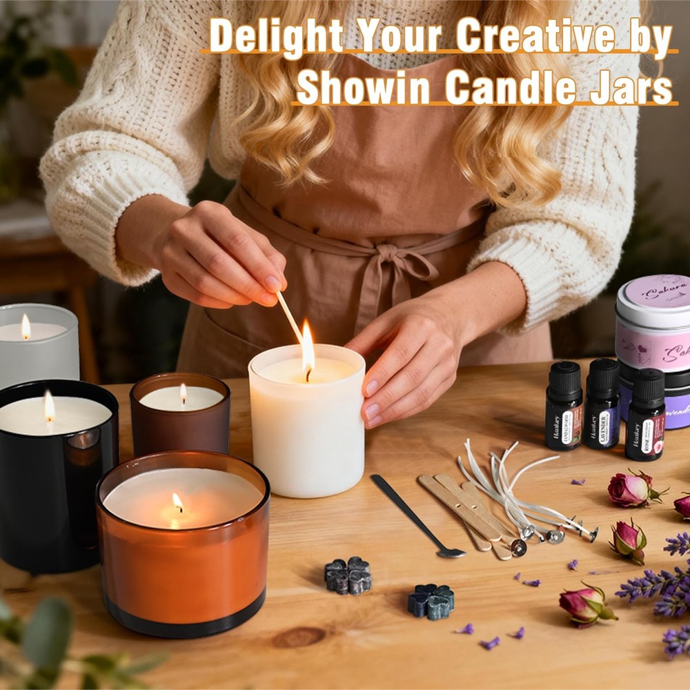 16 PCS Thick Candle Jars Making 7 oz Empty Wood Lids Sample Container Green