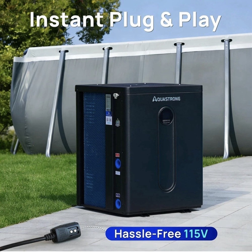 AQUASTRONG 39,000 BTU Top Discharge Inverter Swimming Pool Heat Pump, 9,000 Gal