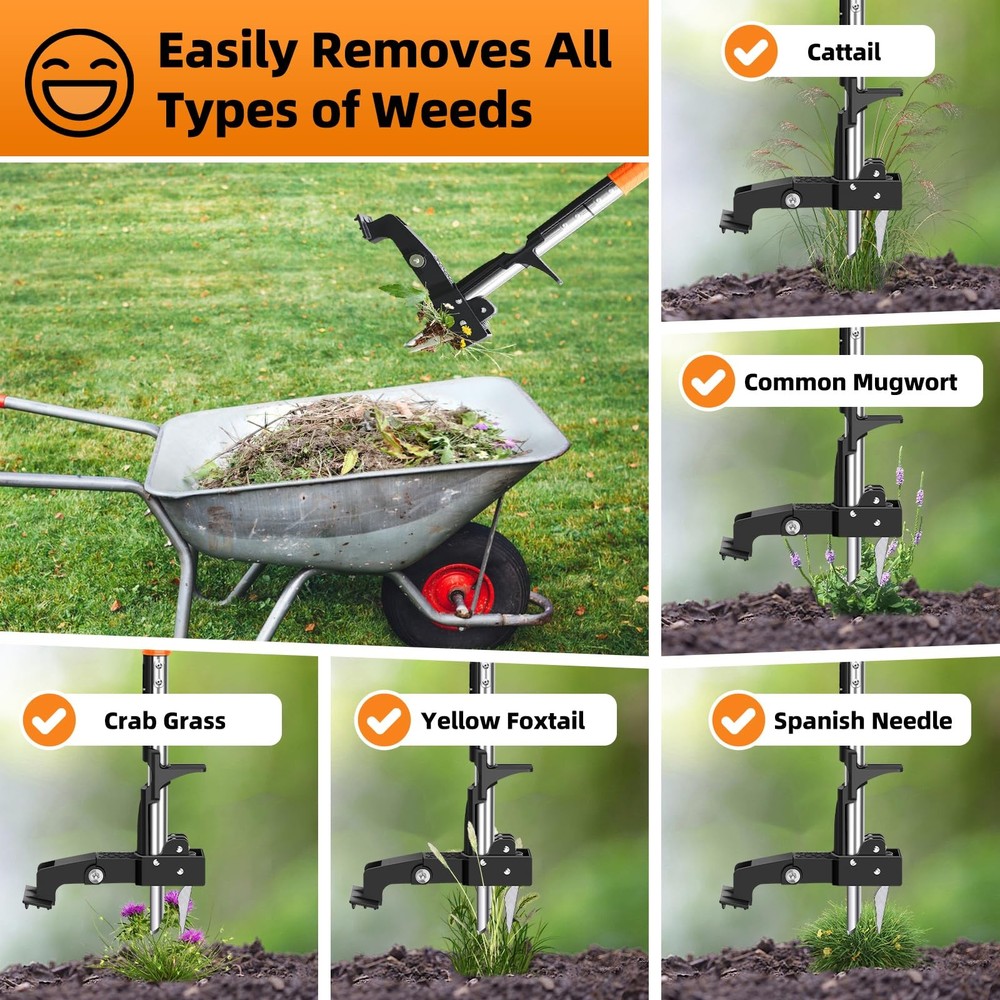 Weed Puller Tool, Heavy Duty Stand Up Weed Puller with 39.3" Long Handle & To...