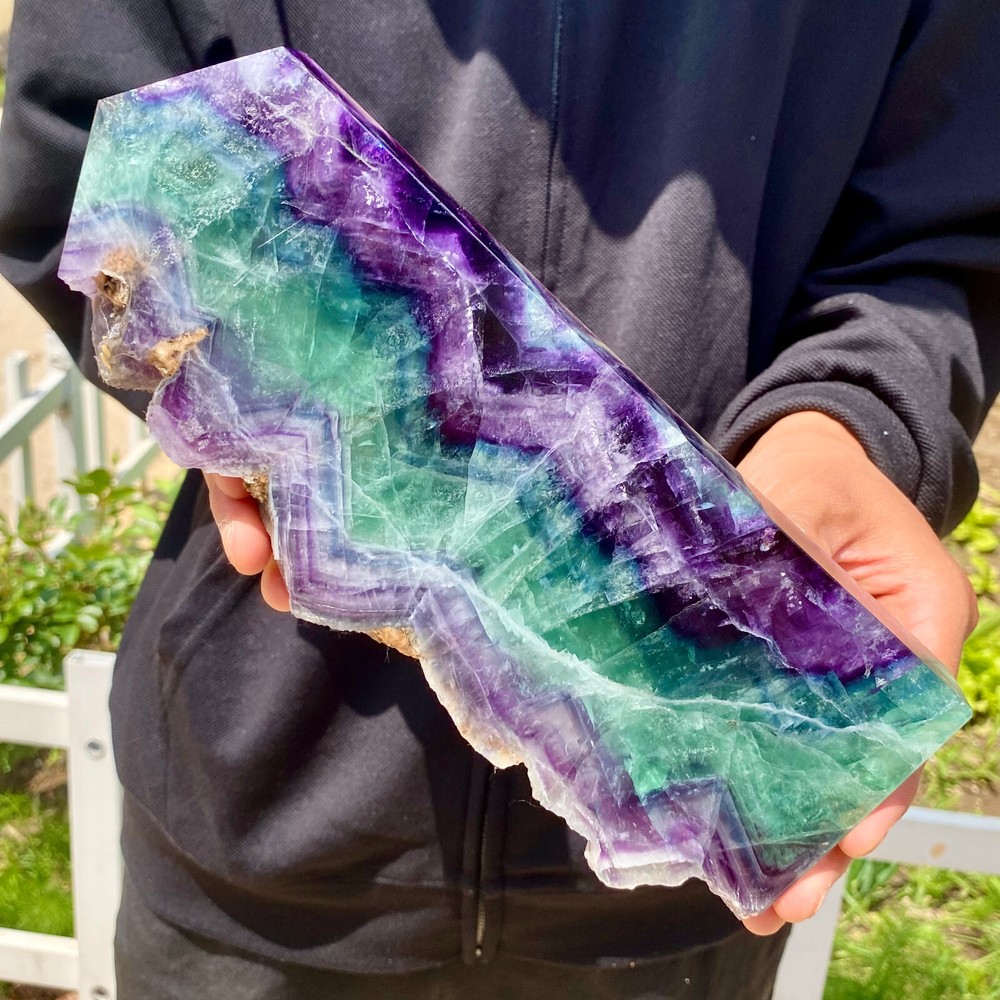 3LB Natural and unique colored fluorite square pointed quartz crystal sample