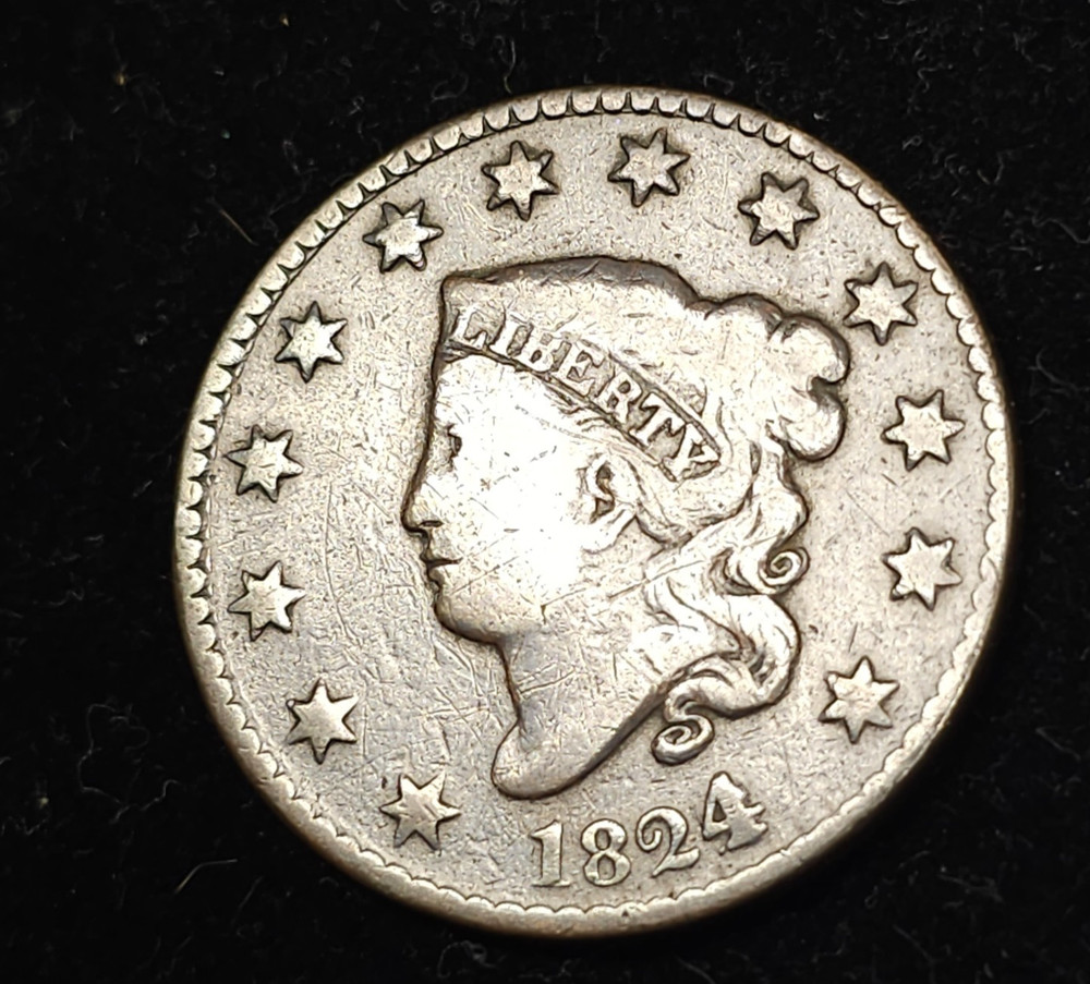 1824/2 Coronet Head /Large Cent / Very Good