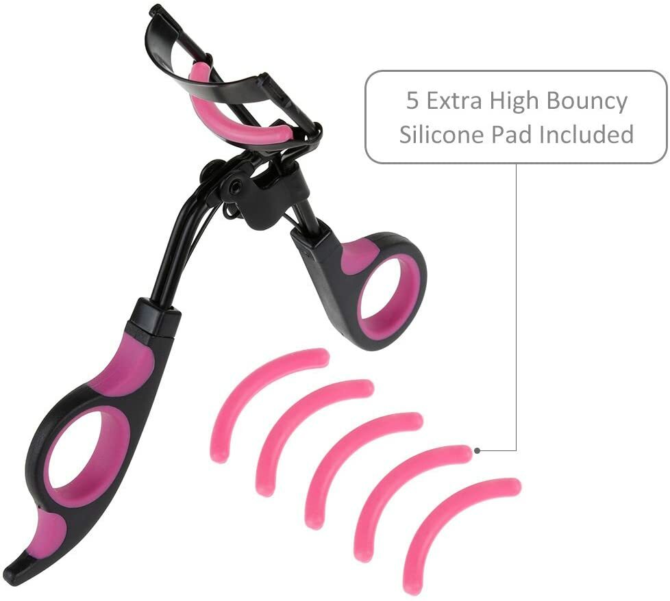 Eyelash Curler Handle Cosmetic Makeup Tools w/ 5 Replacement Silicone Refill Pad