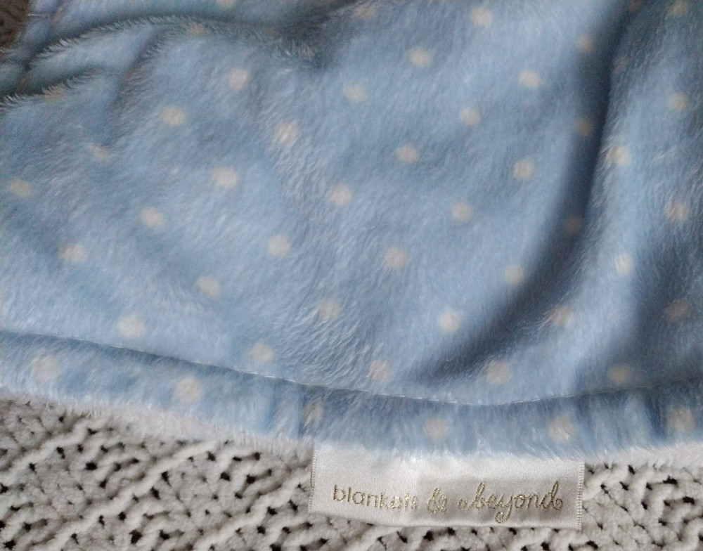 Blankets & Beyond Bear Lovey White Blue Blanket Polka Dot Pacifier Holder
