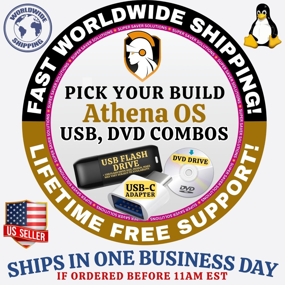 ATHENA LINUX OS | ISO BUILD | DVD, USB + COMBOS | FAST SHIPPING