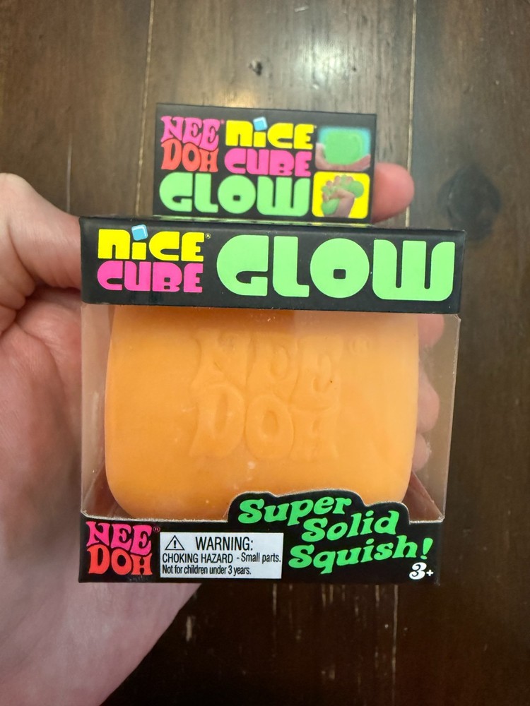 ORANGE Schylling NeeDoh Nice Cube Glow in Dark Solid Squish Cube AUTHENTIC