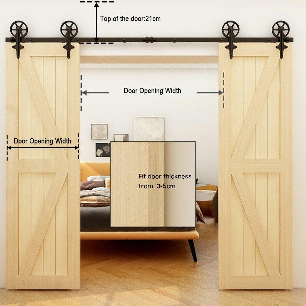 CCJH 4-20FT Sliding Barn Door Hardware Basic Black Roller Kit Single/Double Door