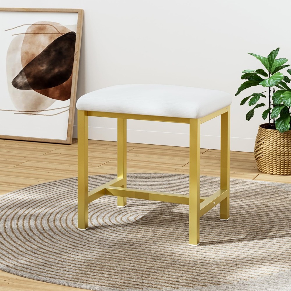 Small Vanity Stool, Cute Vanity Stools with Cushion, White Gold Makeup Vanity...