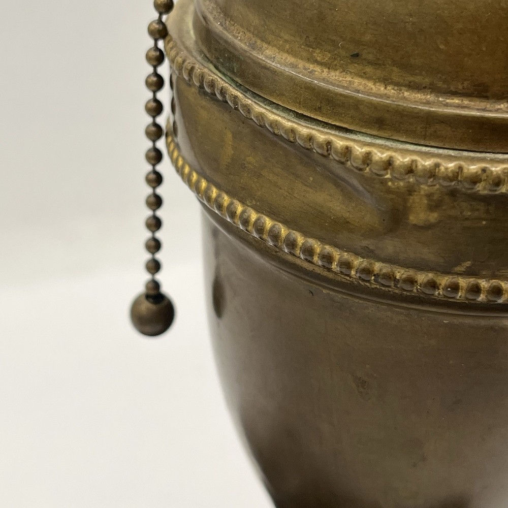 Vintage Trench Art ? Lamp Black Cast Iron Base 13” Pull Chain Switch READ