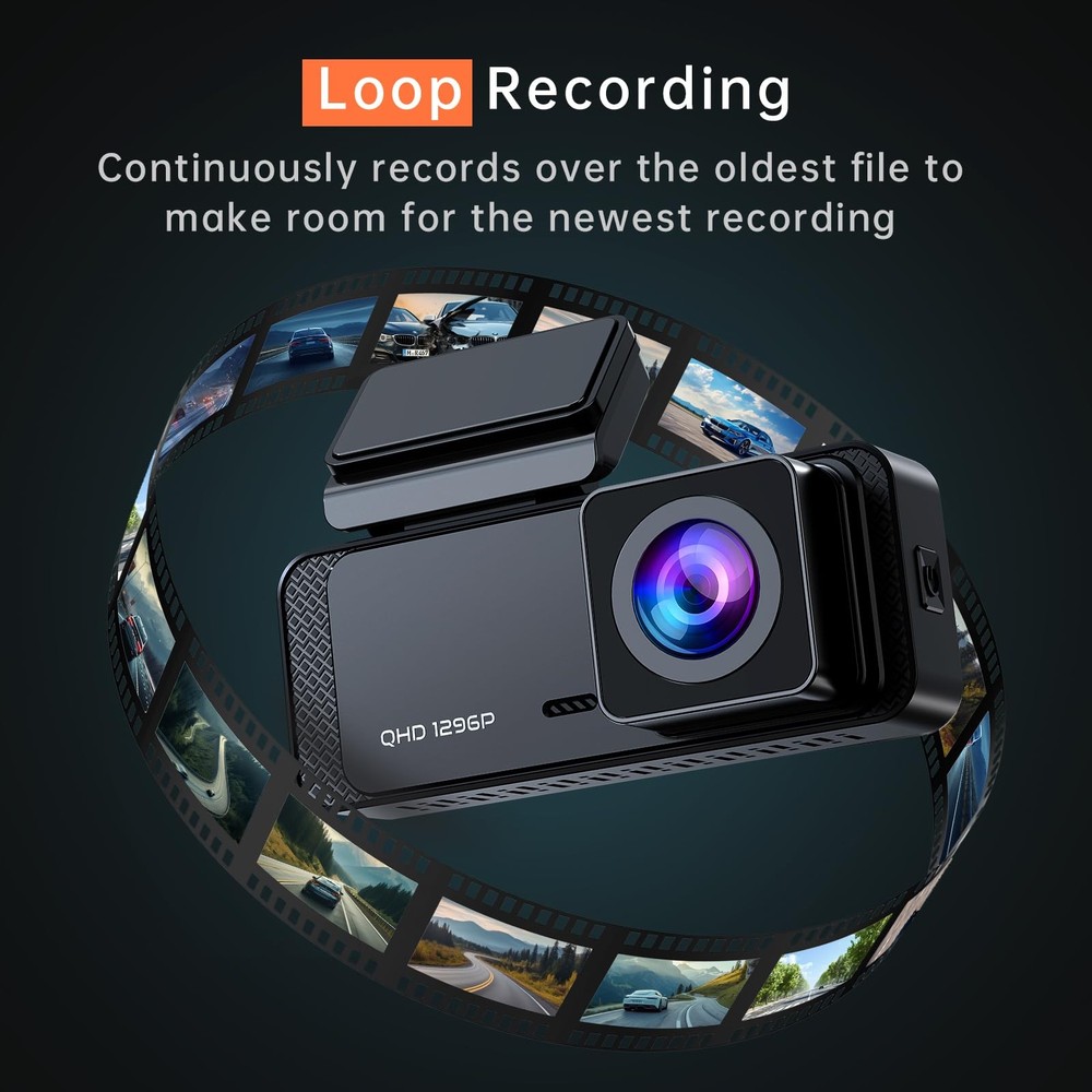 Front Dash Camera 1296P with WiFi, Night Vision & 24-Hour Parking Mode Max Black