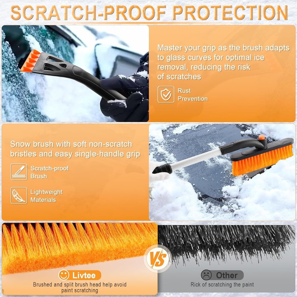 32-Inch Extendable Snow Brush & Ice Scraper with 360° Rotating Head