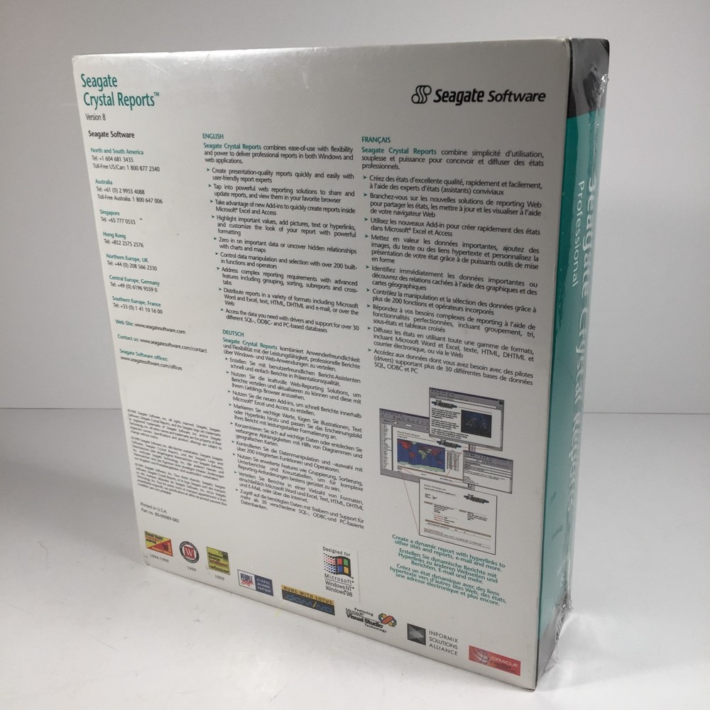 SEAGATE CRYSTAL REPORTS SOFTWARE Professional Version 8 with Key Code Boxed-NEW
