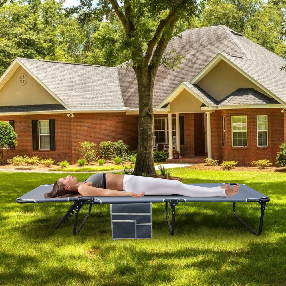Slsy 4-Fold Cots Adjustable Folding Camping Cot Portable Lounge Chaise W/Mat