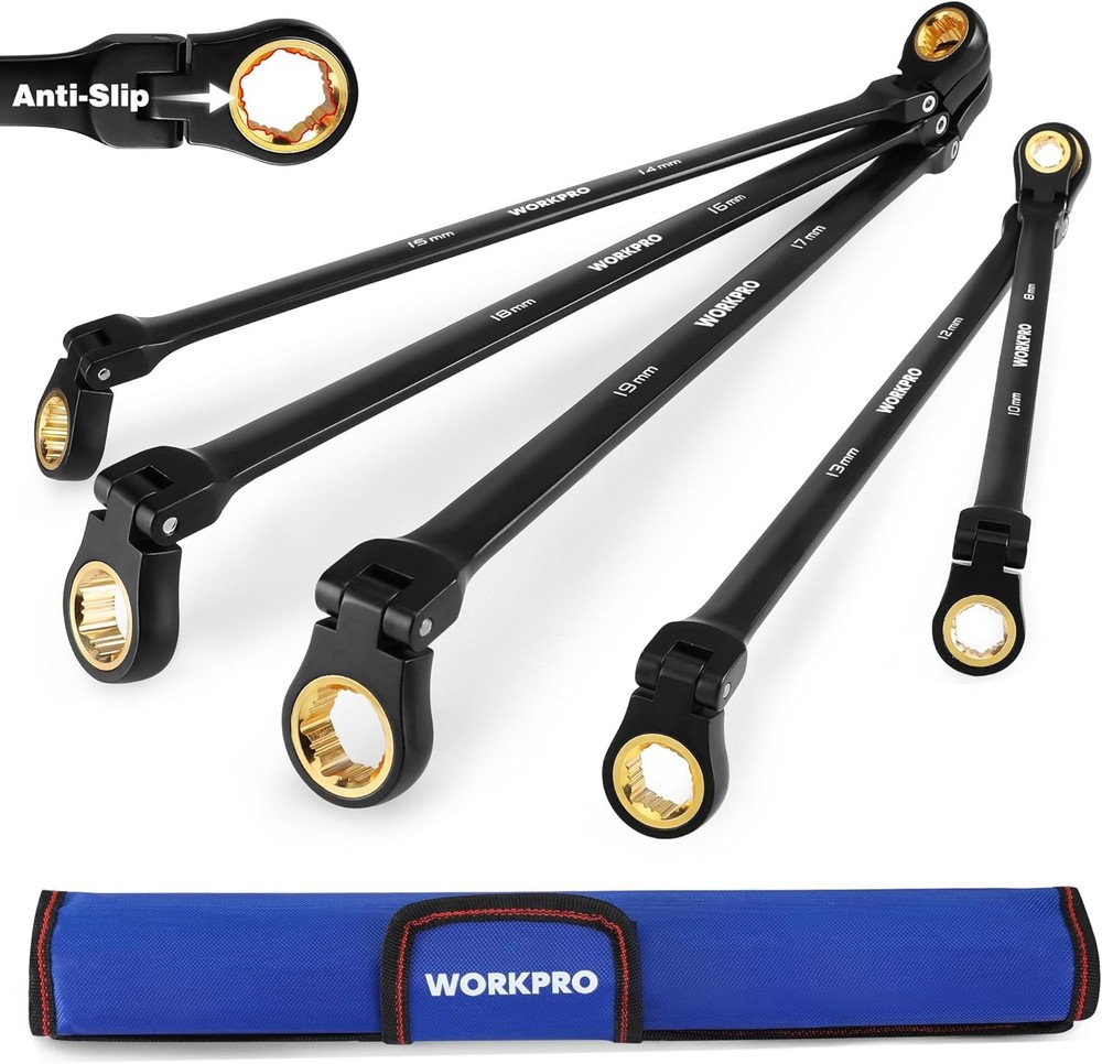 WORKPRO Extra Long Flex-Head Ratcheting Wrench Set