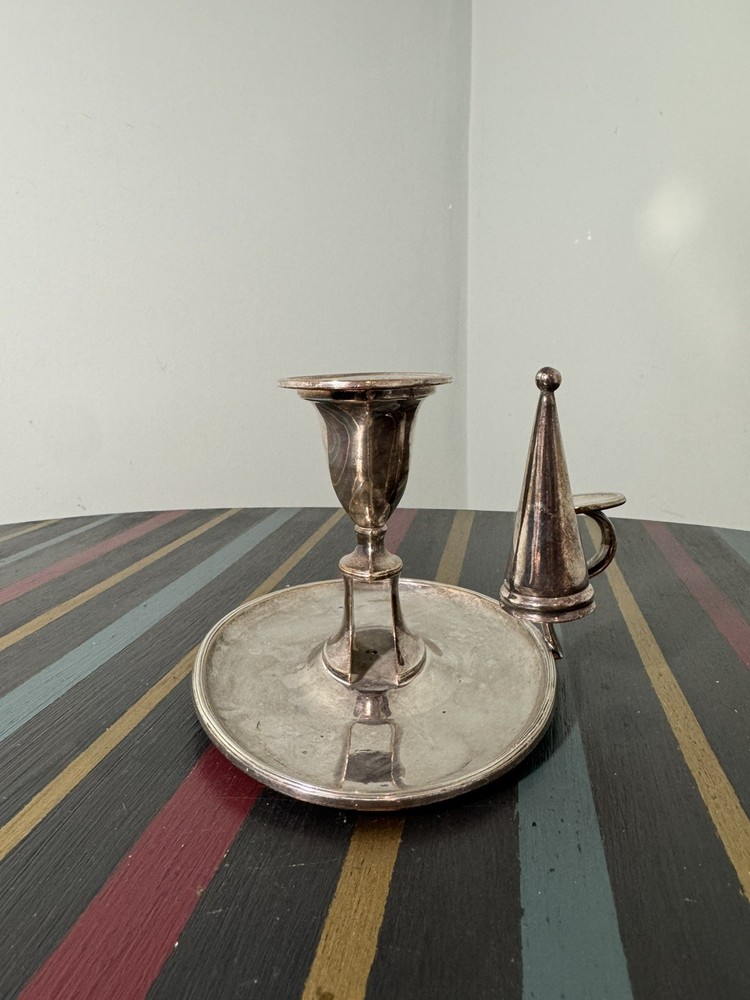 Antique Silver Plate Chamberstick Candlestick w/ Snuffer