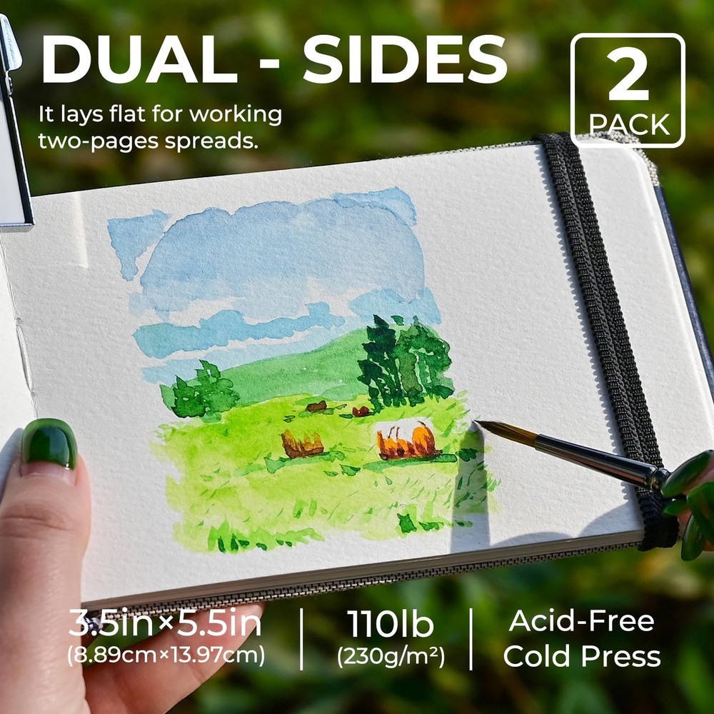 Journal, 3.5x5.5, 2 Pack, 24 Sheets Each, Cold-Pressed with Inner Pocket, 110