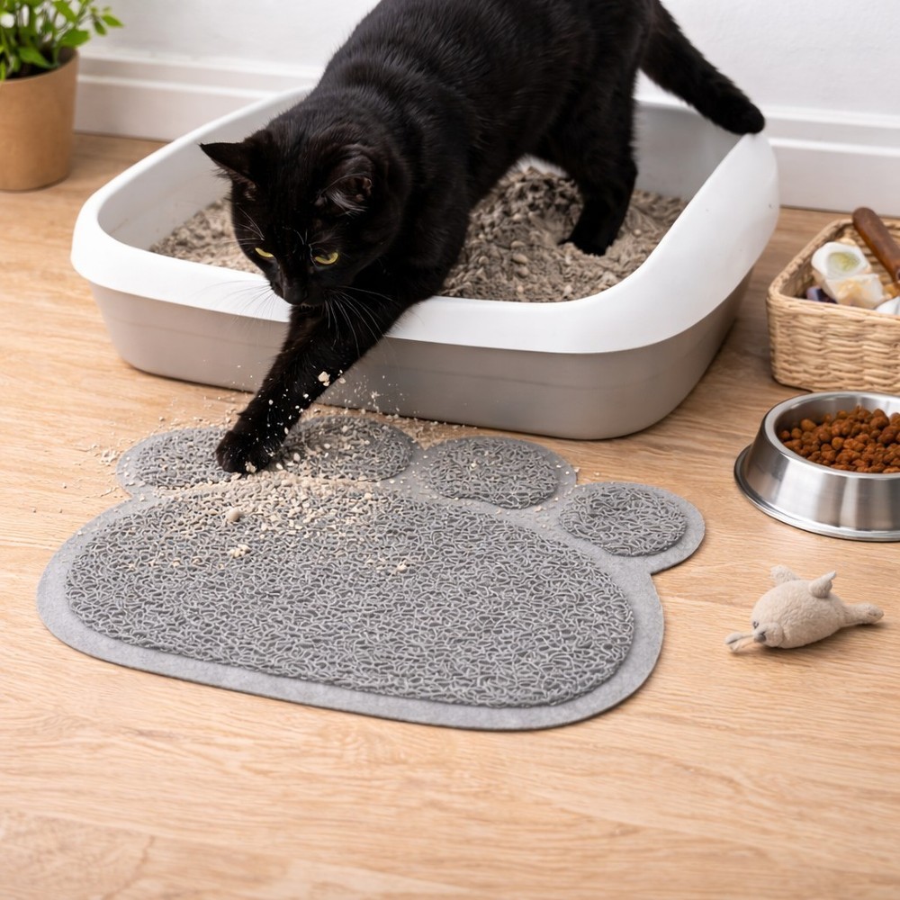 Cat Lover Gift Paw Shape Litter Mat – Grey Pet Accessory