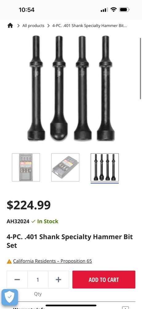 Mac Tools Four Piece Specialty Hammer Bit Set Size .401