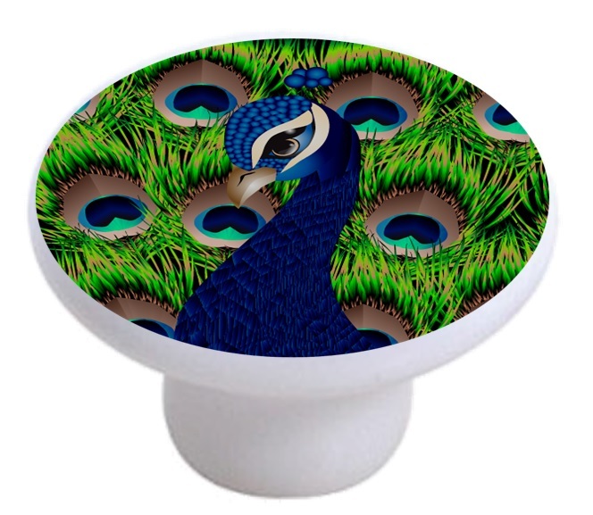 Abstract PEACOCK Animal Cabinet DRAWER Pull KNOB Ceramic