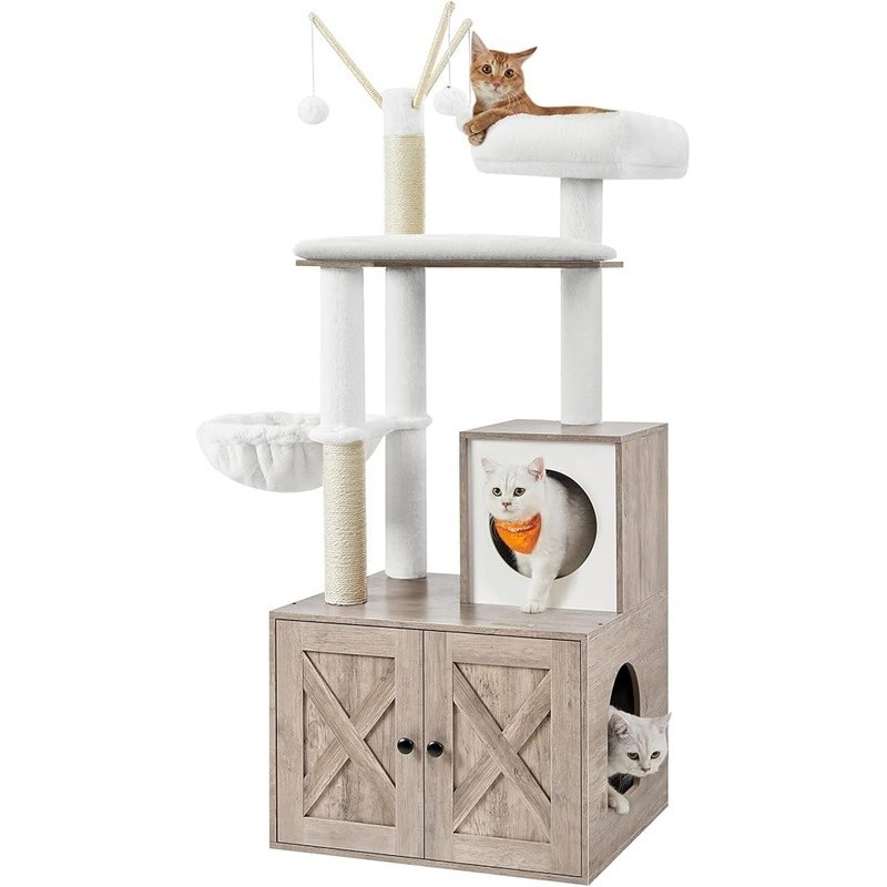 2in1 Cat Condo Litter Box Enclosure Cat Tree W/ Scratching Posts Indoor Use
