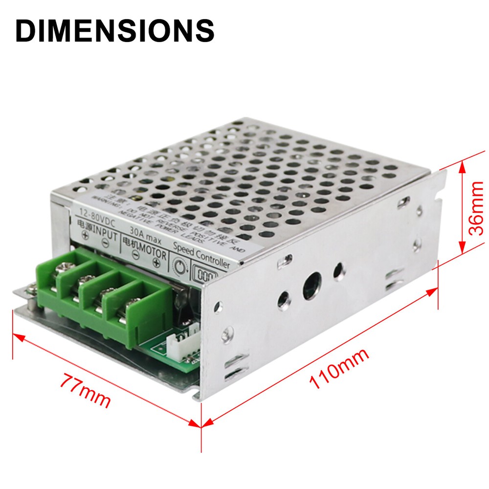 DC 12-80V 30A PWM Motor Speed Controller Digital Display Soft Start Delay Stop