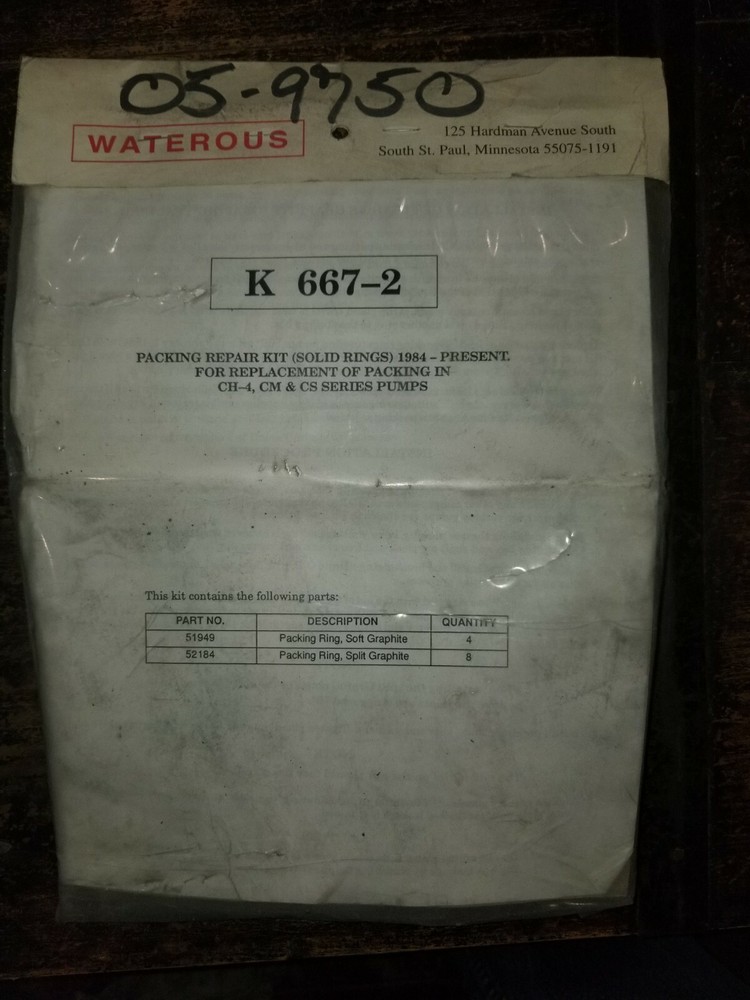 WATEROUS PACKING REPAIR KIT PART # K 667-2