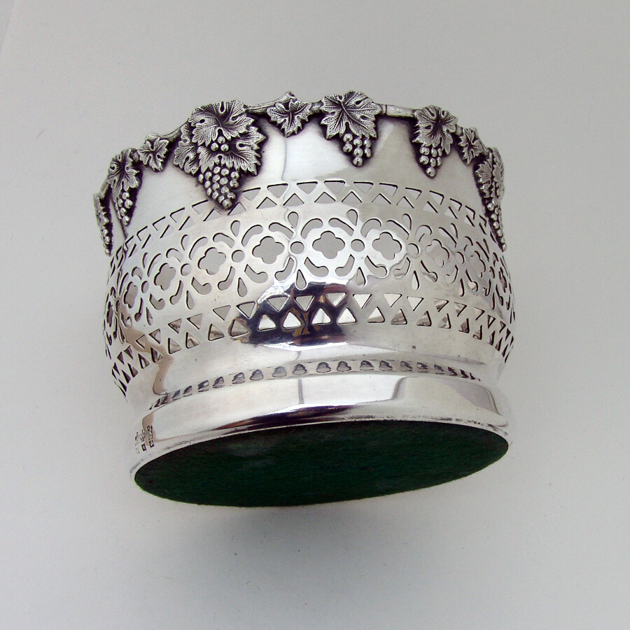 Tall Openwork Wine Coaster Grape Border Silverplate