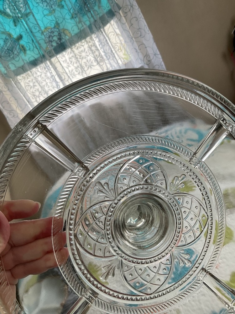 Vintage EAPG, Clear Glass Cake Stand, 11” Diameter!
