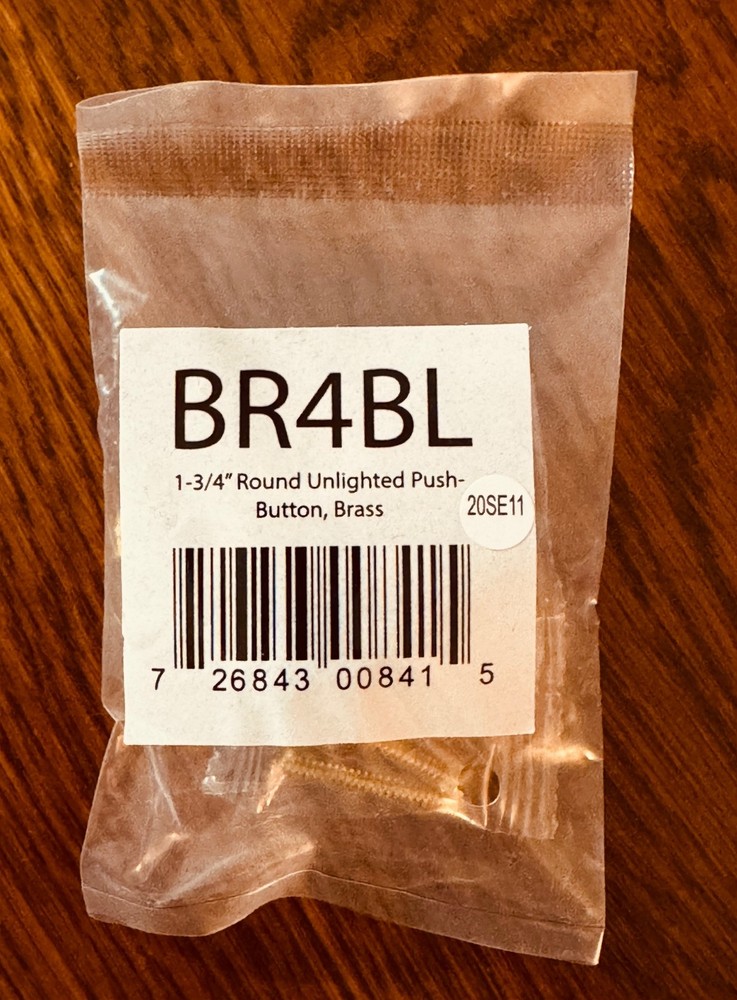 THREE BR4BL Unlighted Doorbell Black Button, 1-Pack, Brass Color