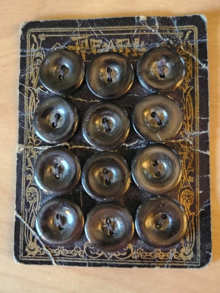 Antique Dark PEARL Shell Buttons Original Card