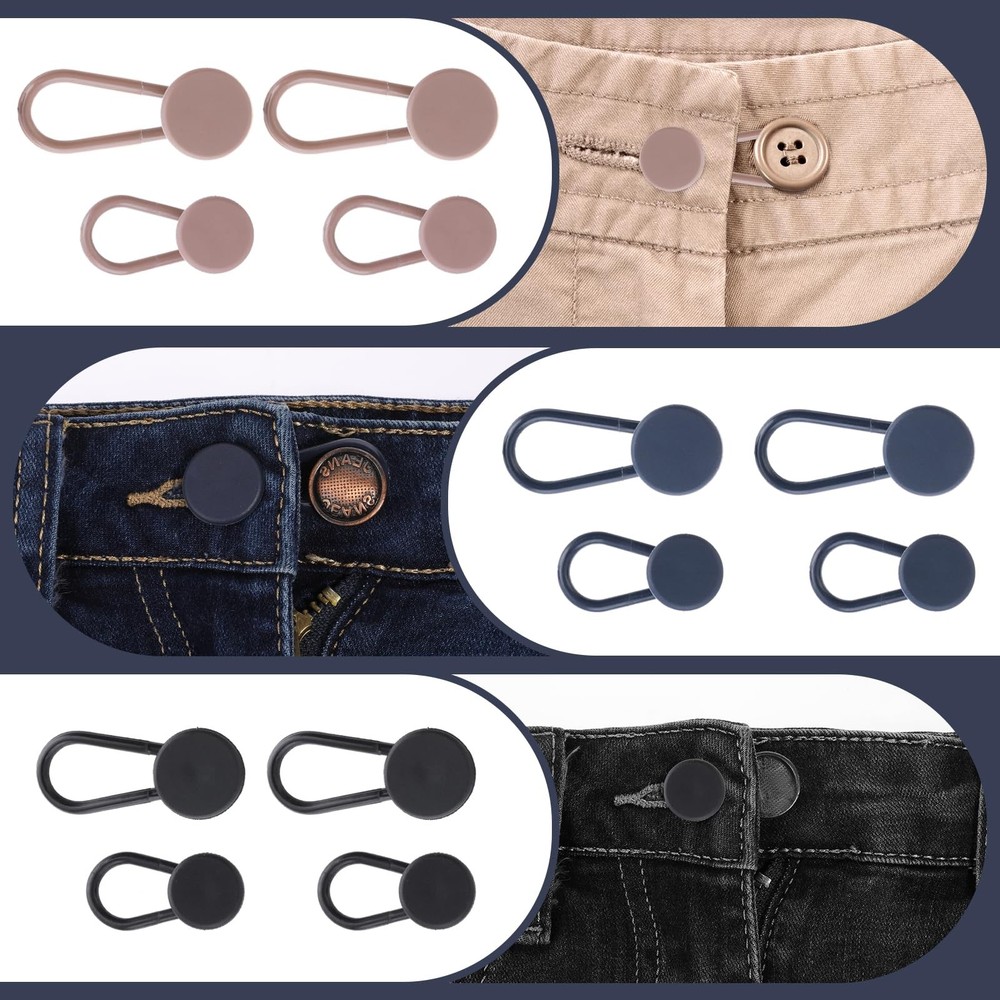 Amaxiu 12PCS Pants Button Extender, Flexible one size, black, blue, khaki