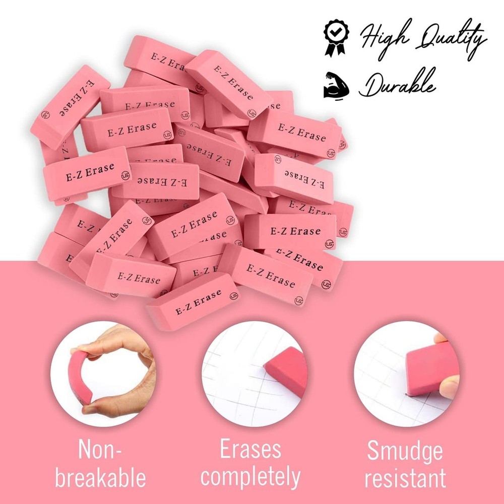 Pink Erasers, 120 Count Rectangular Eraser Bulk Pack, Latex Free Pink Pearl E...