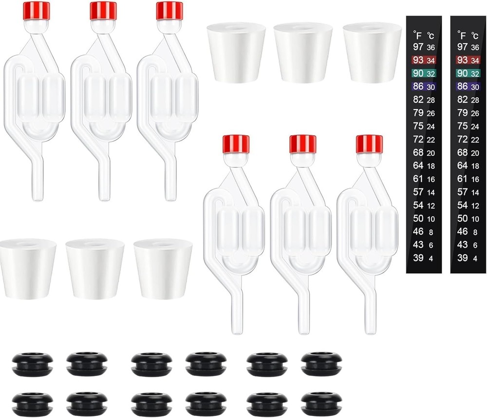 Twin Bubble Airlock Set for Fermenting Wine and Beer S-Shape set 6 Pack PC