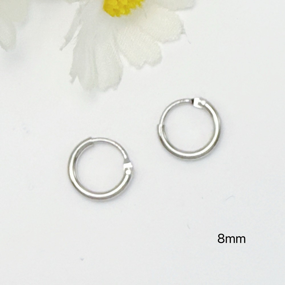 Solid 925 Silver Plain Hoops Earrings- Small Medium Sleep Wear Long Last Huggie