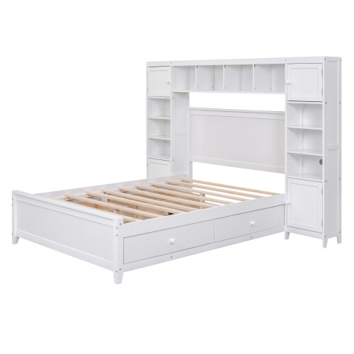 Solid Wood Platform Bed Frames with Storage Drawers All-in-One Cabinet and Shelf