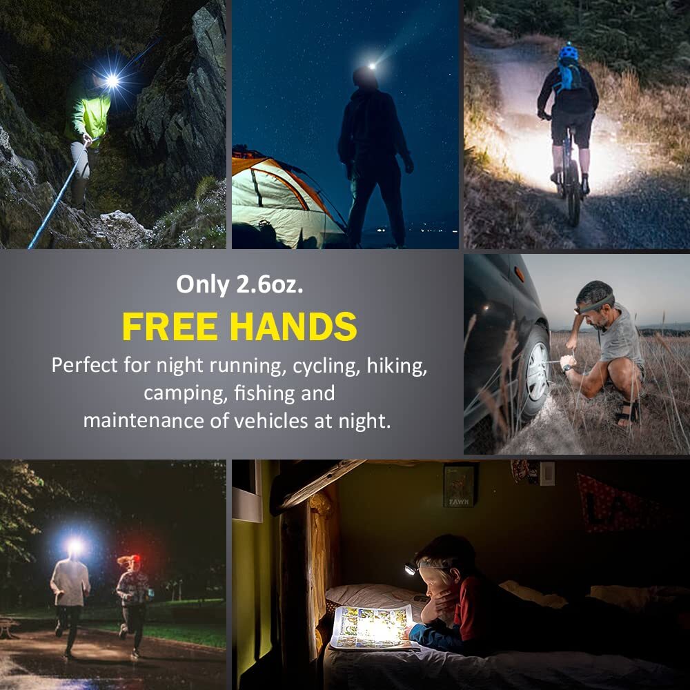 Rechargeable LED Head Light lamp Motion Sensor Flashlight 6 Mode 5Led