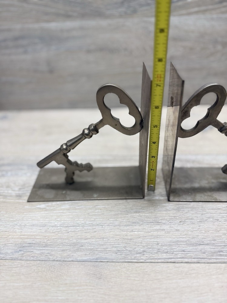 MCM Mid-Century Skeleton Key Bookends Silver
